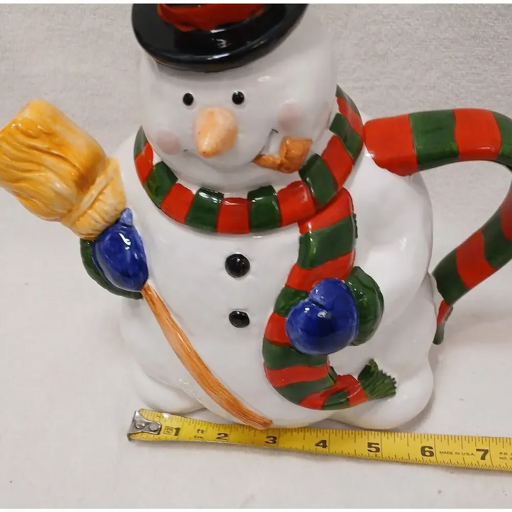 Cooks Club Frosty SNOWMAN TEAPOT Hot Chocolate Server Christmas‎ Holiday Ceramic